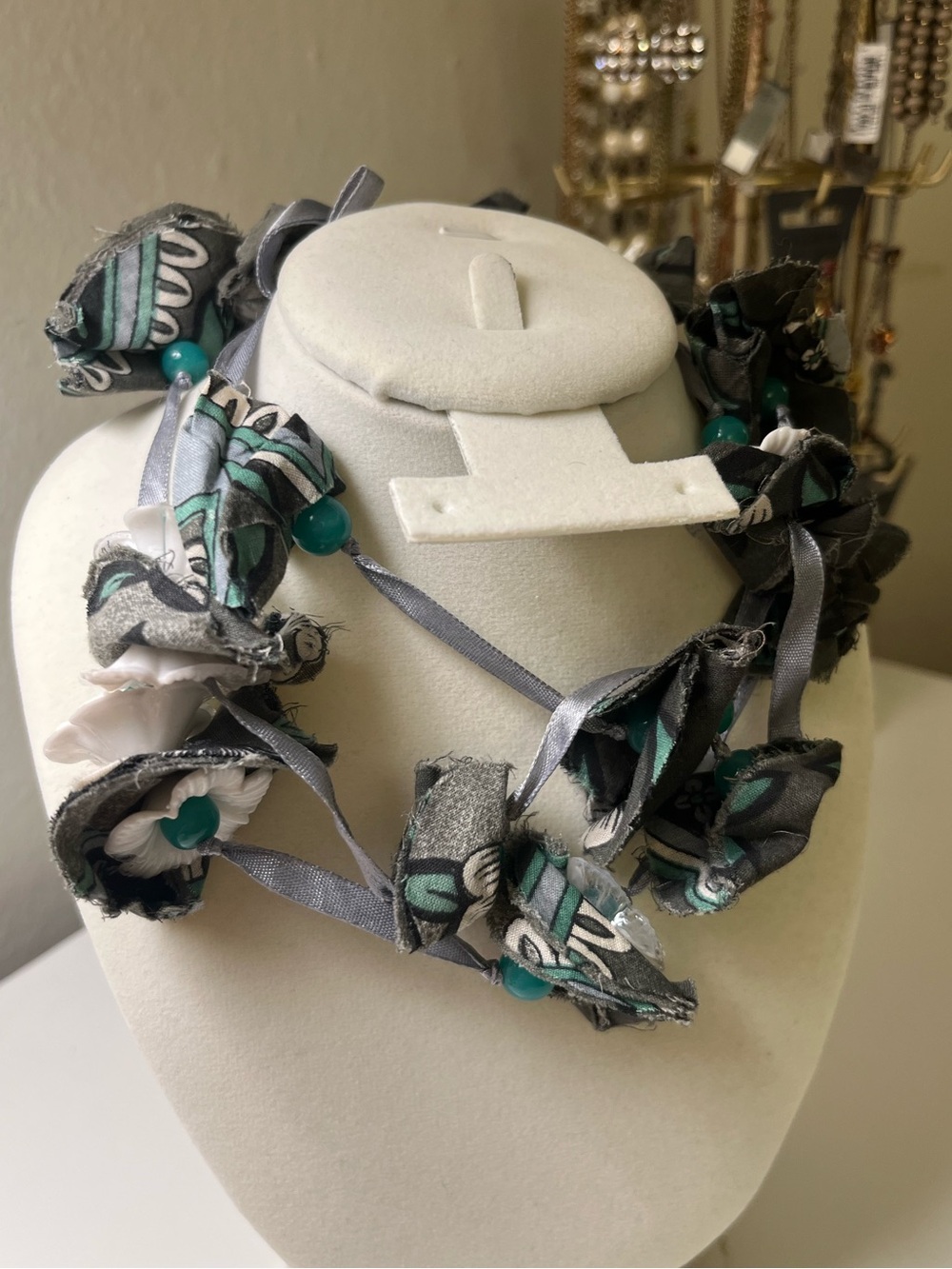 Handmade Fabric Flower Ribbon Necklace